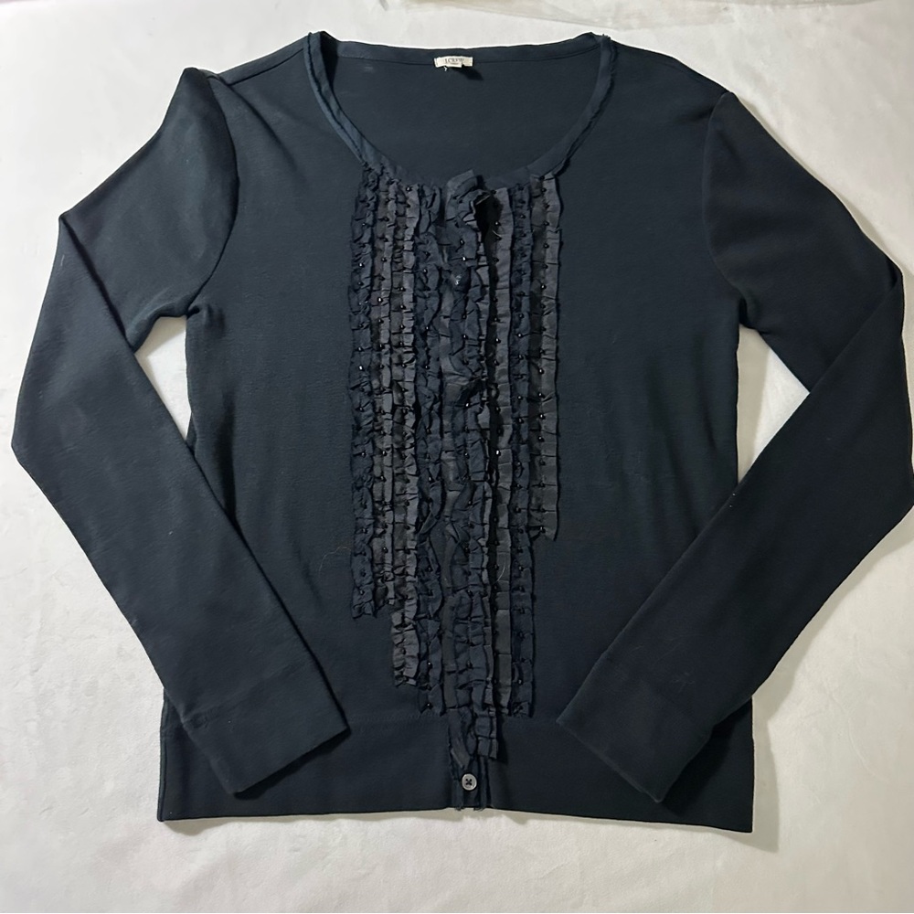 J Crew Tuxedo Ruffle Cardigan size S LIKE NEW